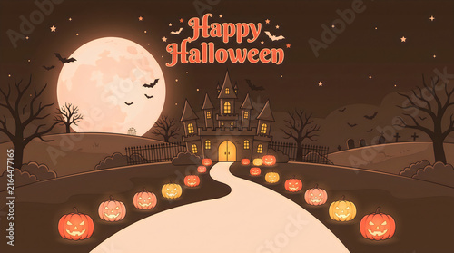 Happy Halloween Spooky Haunted Castle Pathway Vector Background