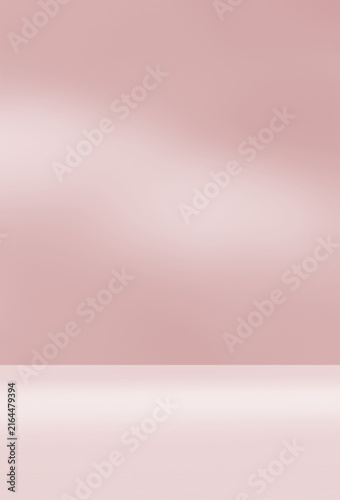 Empty pink brown room studio with sunlight effect shadow on the floor and wall for product presentation. Minimal backdrop design. Cosmetic, beauty and fashion showroom. Summer background mock up.