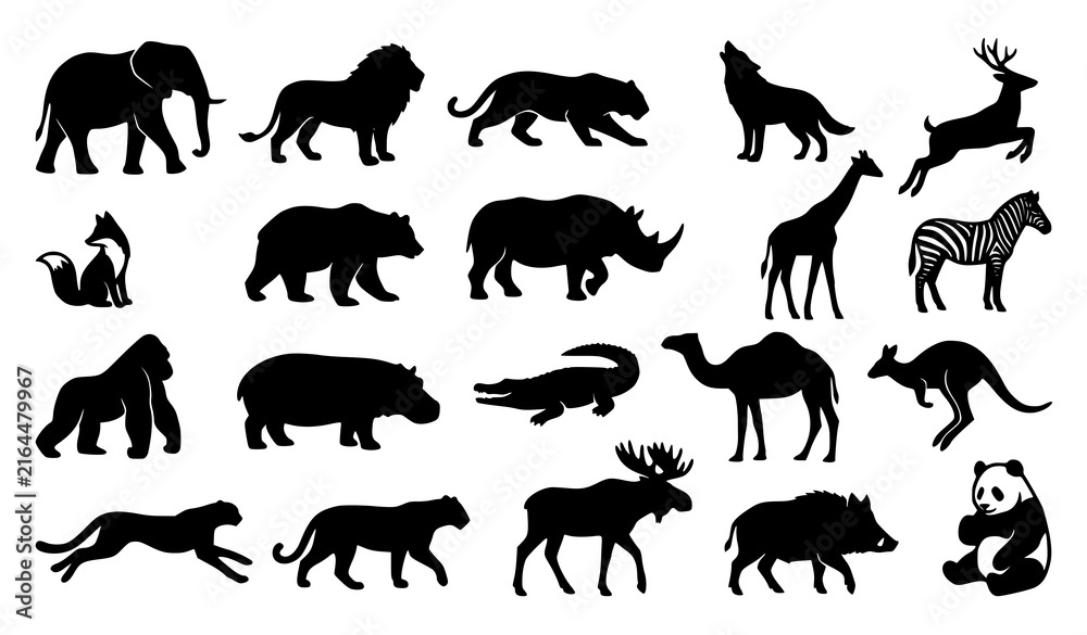 Obraz premium Wild Animal Silhouette Black Wildlife Vector Collection