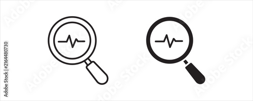 Health Search Icon, Medical Diagnosis, Pulse Monitoring and Healthcare Analysis Symbol in Outline and Solid Style, Vector Illustration.