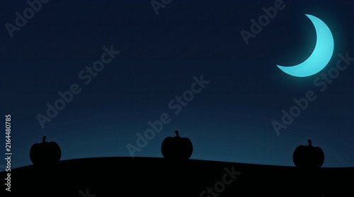 Halloween Crescent Moon Pumpkin Silhouette Vector Background