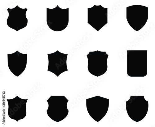 Set of shield silhouette icons. Featuring black crest coats of arms security badges. Heraldic protection symbols for security, safety badges, guard symbols, heraldic crest and more. Black shield set.