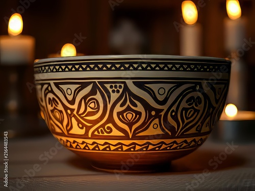 Candles in Church and Temple with Traditional Ceramic Bowls and Antique Pottery for Spiritual Cultural Decoration