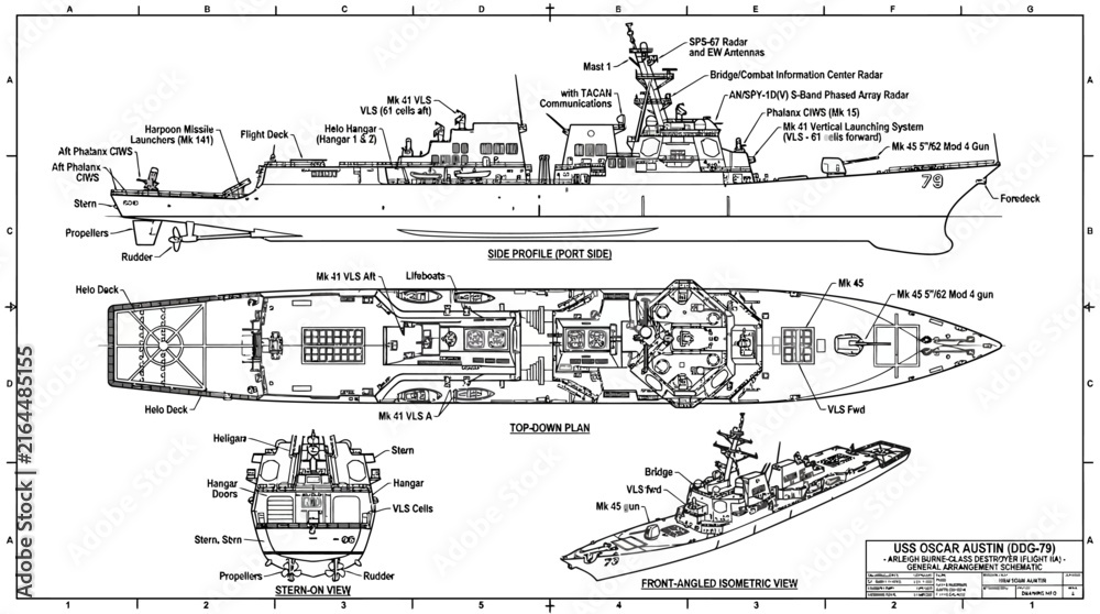 Fototapeta premium USS Oscar Austin Destroyer Technical Schematic