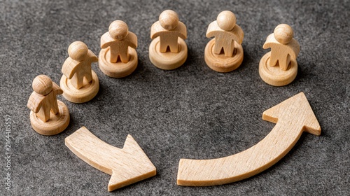 Change management failure concept with wooden figurines returning to the starting point