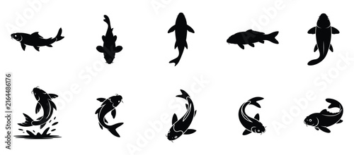 Koi fish silhouette vector collection isolated on white background