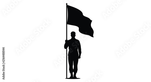 Person Holding Waving Flag Black Silhouette figure
