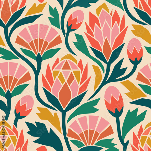 Geometric Protea Floral Repeat Pattern