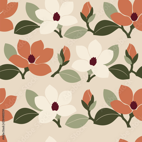Minimal Magnolia Botanical Seamless Pattern Source