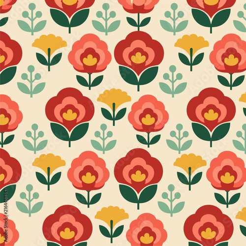 Modern Geometric Camellia Seamless Pattern
