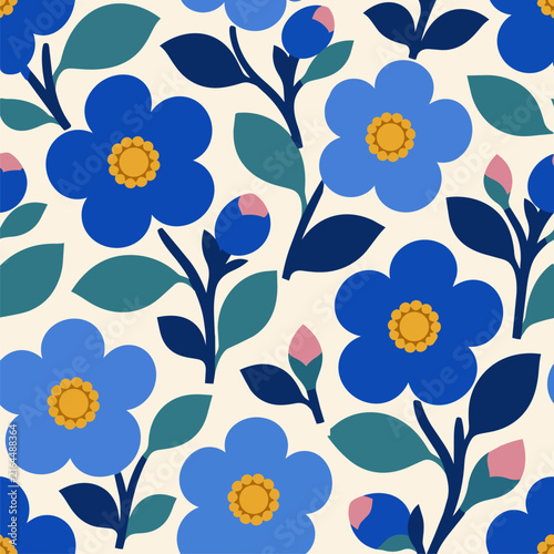 Nordic Blue Camellia Floral Seamless Pattern Source