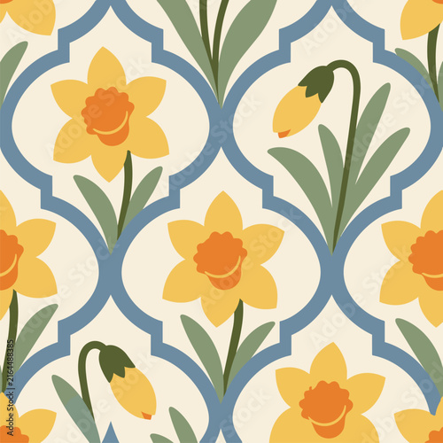 Nordic Daffodil Floral Seamless Pattern Source