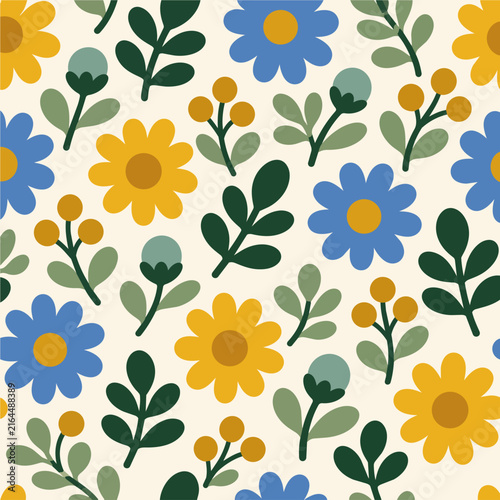 Nordic Daisy Folk Floral Pattern