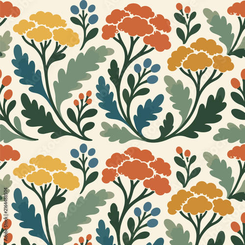 Scandinavian Folk Yarrow Botanical Seamless Pattern Source