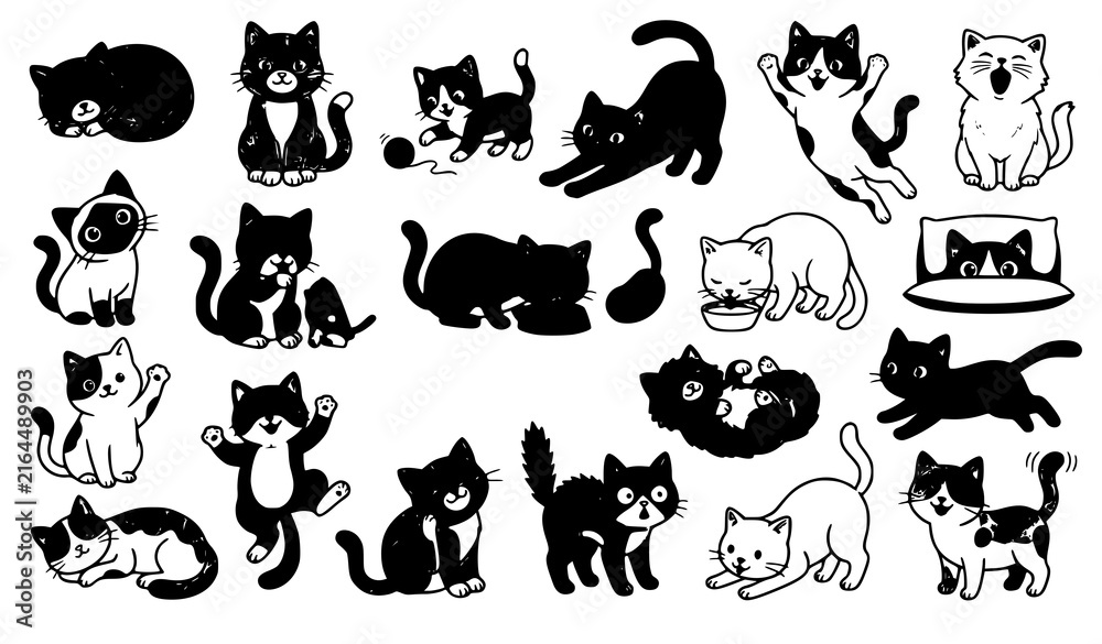 Fototapeta premium Funny Cat Poses and Activities Cartoon Vector Character Collection