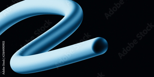 Принти на полотні Abstract blue curved tubular shape isolated on a black background with a grainy texture