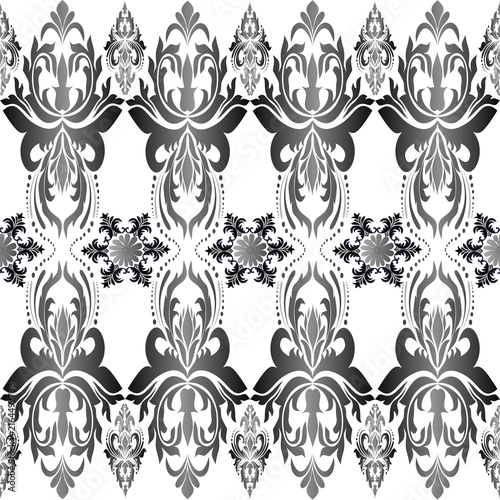 Luxury black and silver damask seamless pattern background, classic floral vector design