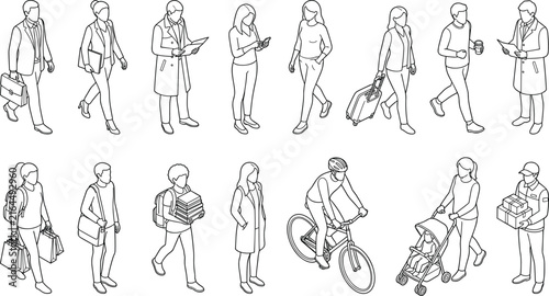 Isometric Walking People Collection with Business Professionals Commuters Shoppers and Everyday Urban Characters