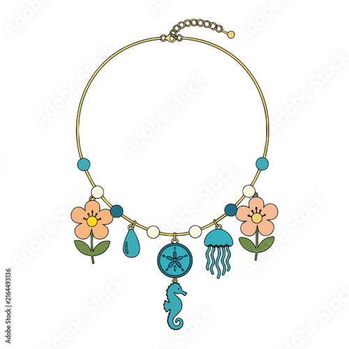 Statement nautical necklace. Resort/ vacation fashion accessory. Isolated on a transparent background.