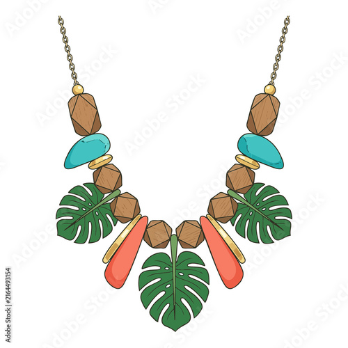 Contemporary tropical resort necklace. Isolated on a transparent background.
