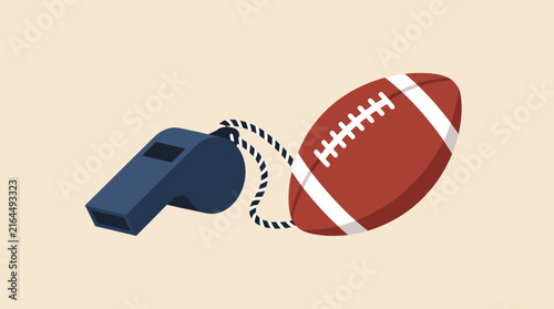 American football and referee whistle sports equipment vector