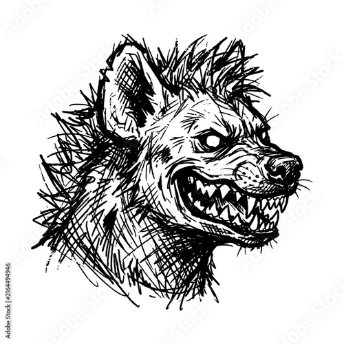 Wild Graffiti Hyena Head with Sharp Grin, Urban Punk Grunge Street Art