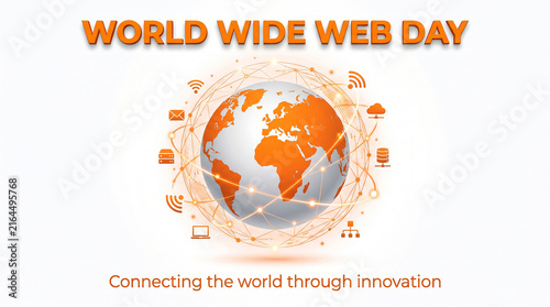 World Wide Web Day stylized globe network lines icons connectivity computers mobile devices data symbols innovation connecting world technology celebration awareness   generative ai