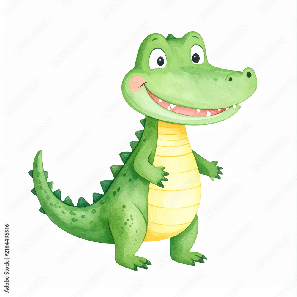 Fototapeta premium an animated crocodile character is illustrated standing upright and smiling