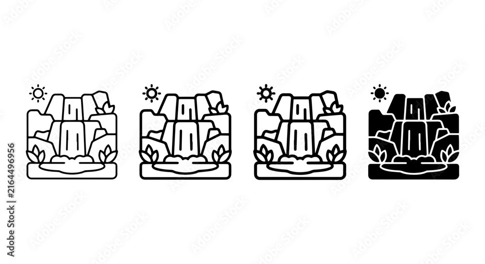 Fototapeta premium Waterfall Icons Set, Nature Landscape Graphics, Cascade Elements, Outdoor Scenery Icons