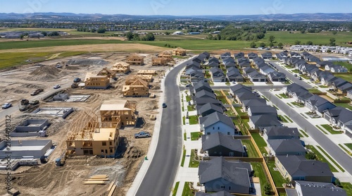 Aerial View of New Suburban Housing Development Under Construction