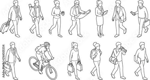 Walking Business People and Urban Pedestrians Collection Isometric Vector Characters for Architectural and City Design