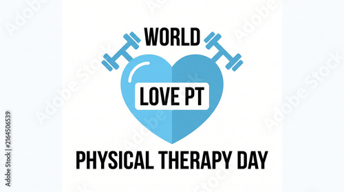 Blue heart with dumbbells graphic celebrating World Physical Therapy Day symbolizing health strength care and appreciation for physical therapy professionals   generative ai