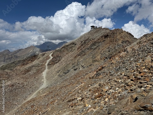 Obraz na płótnie Hiking trails or mountaineering routes over the tourist resort of Zermatt and th