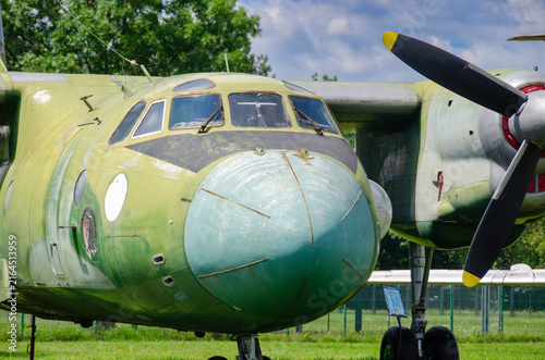 Obraz na płótnie Vintage trainer aircraft parked in a row during an outdoor aviation exhibition