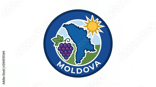 Moldova Emblem Circular Badge with Map Grapes Sun and Landscape