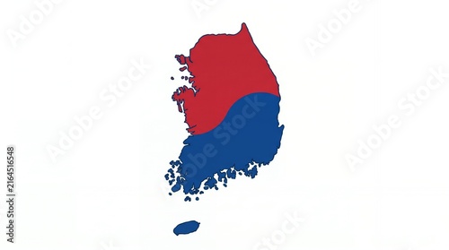 South Korea Map Illustration with Red and Blue Colors on White Background