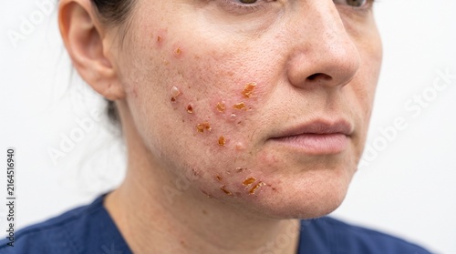 Adult Facial Skin Showing Impetigo with Characteristic Crusted Lesions