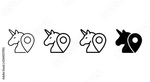 Unicorn Location Icons, Magical Pin Markers, Fantasy Navigation Symbols, Set of 4 Vector Graphics