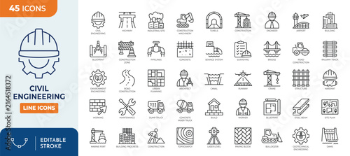Fotografía Civil engineering line editable icon set