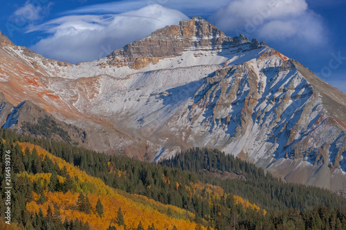 Autumn landscape near sunset of the San Juan Mountain Range, Lizard Head Pass, Colorado, USA