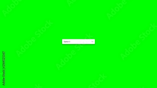 Animated User Interface Dropdown Selection Menu with List Options on Green Screen Chroma Key Background