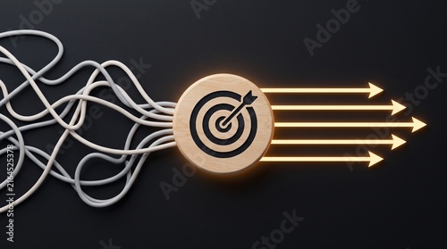 Strategic focus concept converting tangled paths into aligned direction toward a clear business target