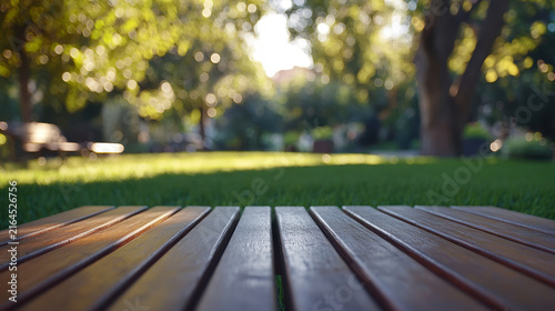 Installing new lawn.empty table with blurred background