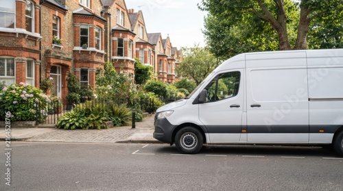 White delivery van parked street