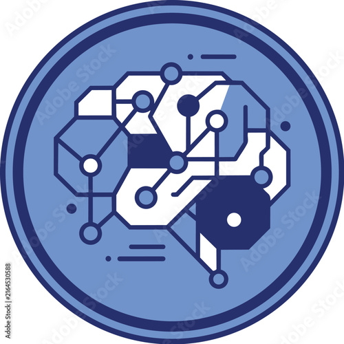 Artificial Intelligence Brain and Neural Network Icon in a Circle