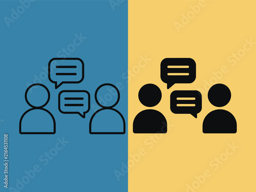 Two groups of people having conversation with speech bubbles illustration
