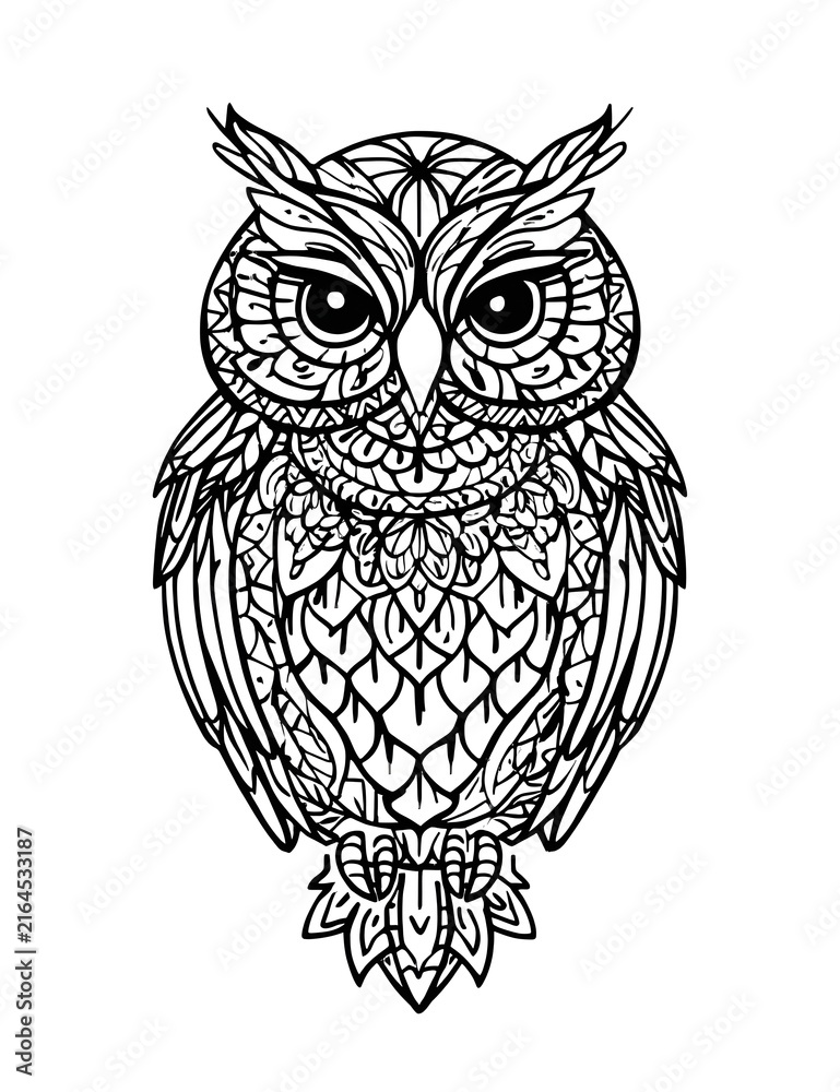 Obraz premium A Cute Owl Mandala Animal Coloring Page Vector
