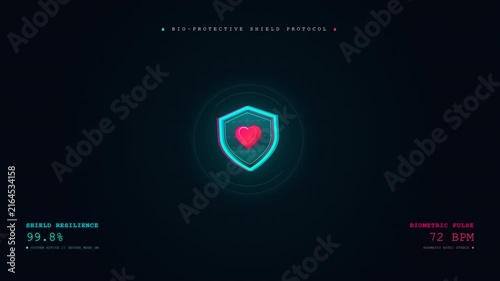 Digital Shield Icon with Heartbeat Monitor Futuristic Security and Health Technology