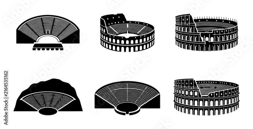 70 Ancient Roman Amphitheaters and Arenas Vector Icons, Colosseum and Stadium Silhouettes for Historical Design 100
