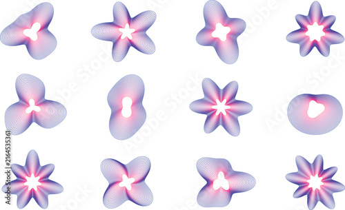 Abstract Gradient Line Art Blob Shapes Set with Purple and Pink Contour Forms